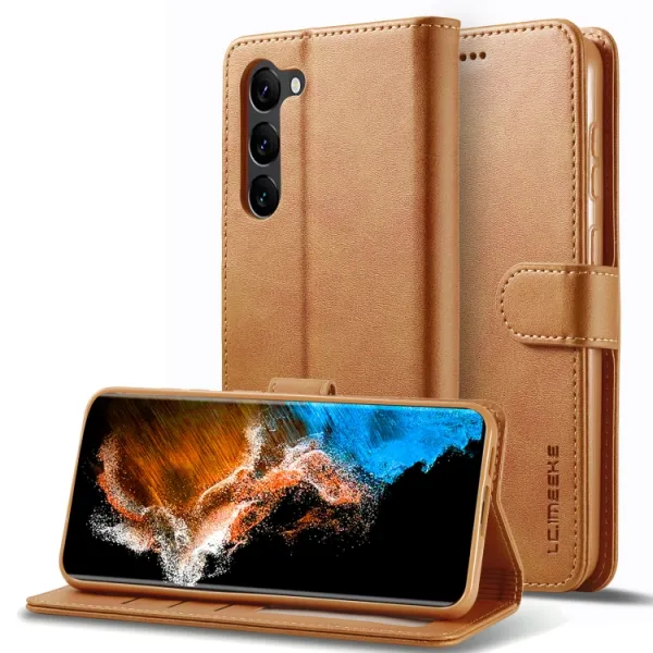 IMEEKE Peňaženkový obal pre Samsung Galaxy S25+ 5G svetlohnedý