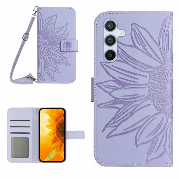 ART SUNFLOWER Peňaženkový obal so šnúrkou pre Samsung Galaxy A26 fialový