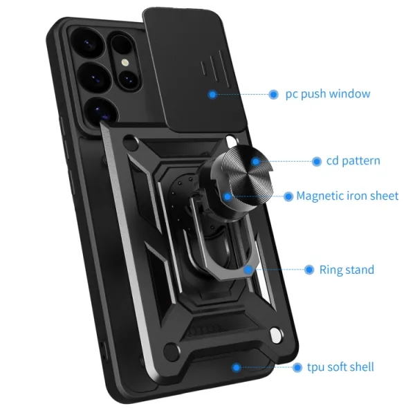 RING CAMERA Kryt s držiakom pre Samsung Galaxy S25 Ultra 5G modrý