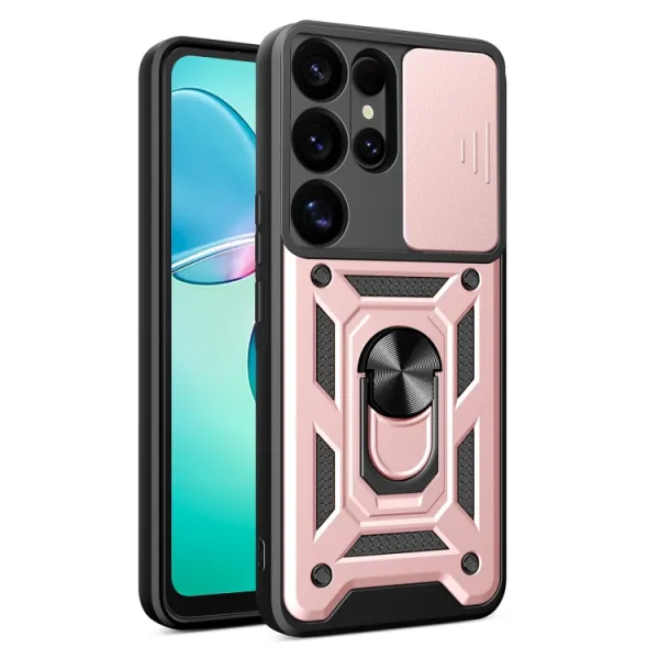 RING CAMERA Kryt s držiakom pre Samsung Galaxy S25 Ultra 5G ružový