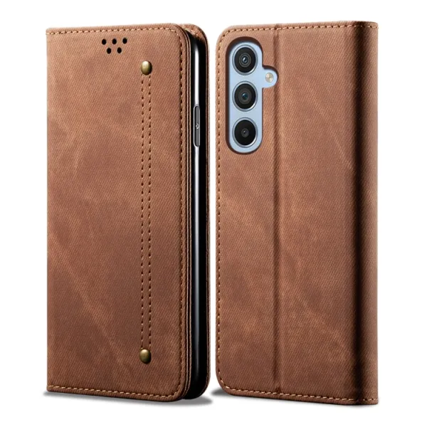 DENIM Peňaženkov0ý kryt pre Samsung Galaxy S25+ 5G hnedý