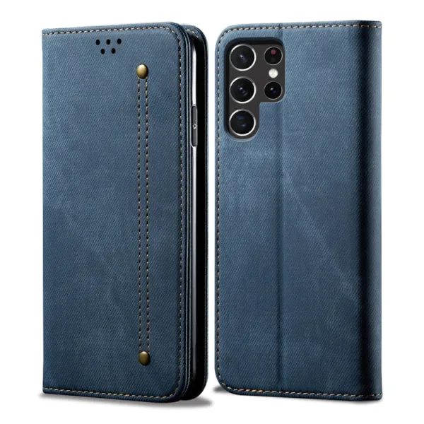 DENIM Peňaženkový kryt pre Samsung Galaxy S25 Ultra 5G modrý