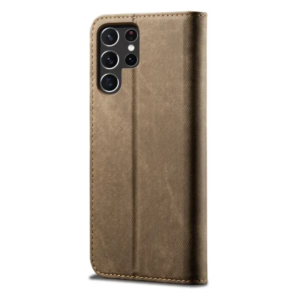 DENIM Peňaženkový kryt pre Samsung Galaxy S25 Ultra 5G šedohnedý