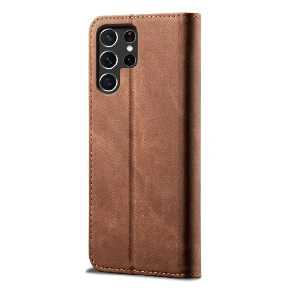 DENIM Peňaženkový kryt pre Samsung Galaxy S25 Ultra 5G hnedý