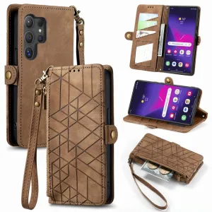 GEOM Peňaženkové puzdro pre Samsung Galaxy S25 Ultra 5G hnedé