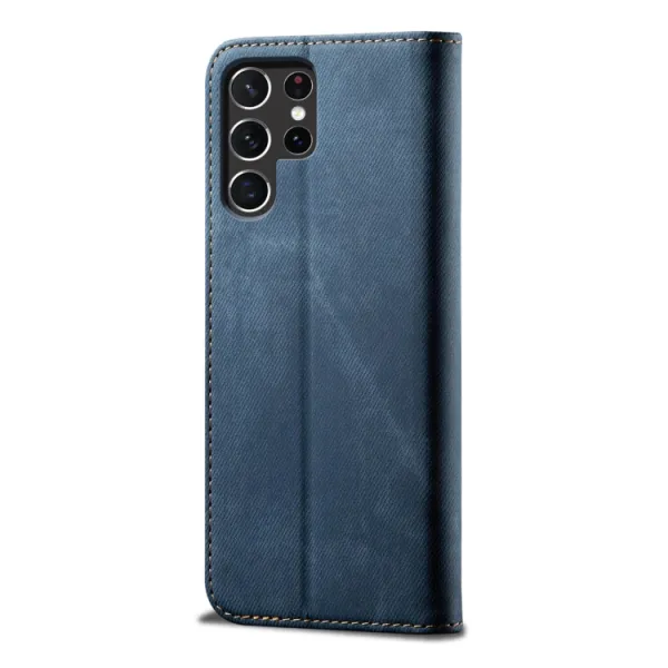 DENIM Peňaženkový kryt pre Samsung Galaxy S25 Ultra 5G modrý