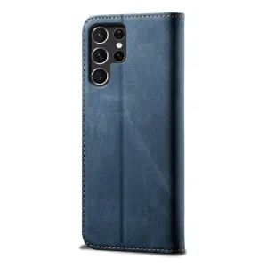 DENIM Peňaženkový kryt pre Samsung Galaxy S25 Ultra 5G modrý