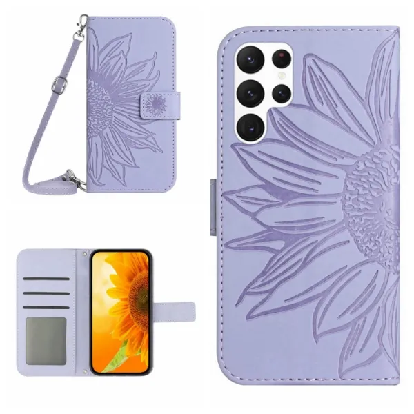 ART SUNFLOWER Peňaženkový obal so šnúrkou pre Samsung Galaxy S25 Ultra 5G fialový