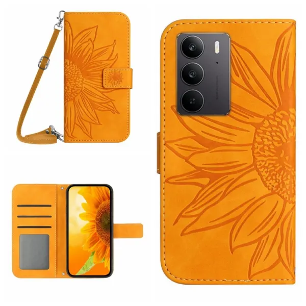 ART SUNFLOWER Peňaženkový obal so šnúrkou pre Realme C75 / Realme 14x 5G žltý