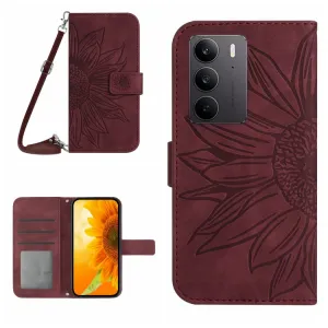 ART SUNFLOWER Peňaženkový obal so šnúrkou pre Realme C75 / Realme 14x 5G bordový