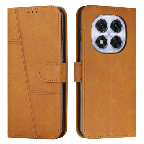 STITCHED Peňaženkový kryt pre Xiaomi Redmi Note 14 Pro 5G svetlohnedý