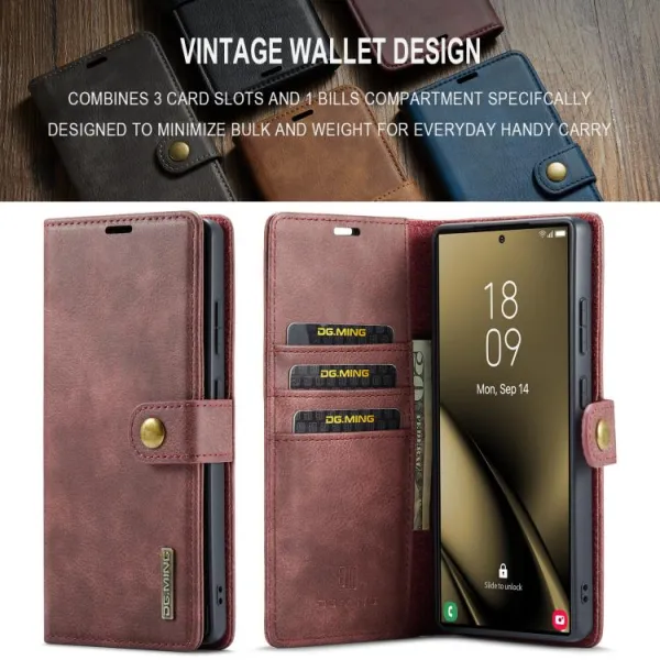 DG.MING Peňaženkový obal 2v1 Samsung Galaxy S25 Ultra 5G červený