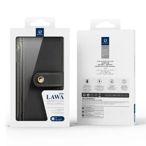 DUX LAWA Ochranný kryt a peňaženkové puzdro 2v1 Apple iPhone 16e / iPhone 17e čierne