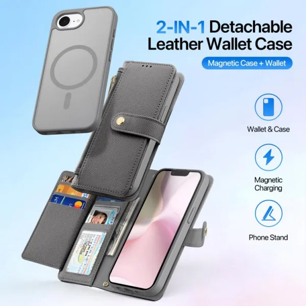 DUX LAWA Ochranný kryt a peňaženkové puzdro 2v1 Apple iPhone 16e / iPhone 17e šedé