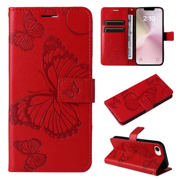 ART BUTTERFLY Peňaženkový obal pre Apple iPhone 16e / iPhone 17e červený
