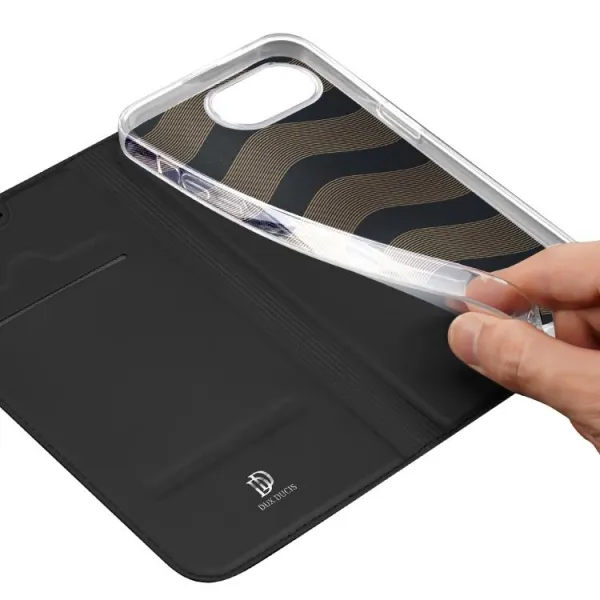 Dux Ducis Skin Pro knižkové puzdro na iPhone 16e, čierne
