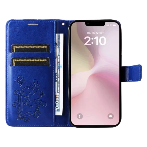 ART BUTTERFLY Peňaženkový obal pre Apple iPhone 16e / iPhone 17e modrý