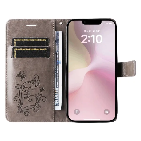 ART BUTTERFLY Peňaženkový obal pre Apple iPhone 16e / iPhone 17e šedý