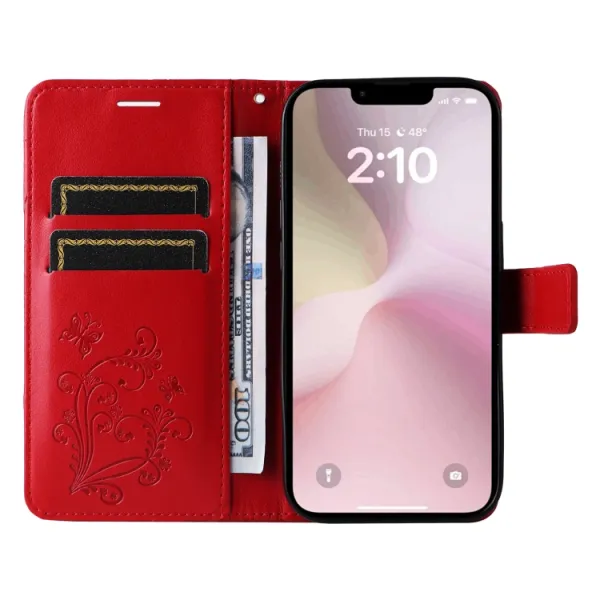 ART BUTTERFLY Peňaženkový obal pre Apple iPhone 16e / iPhone 17e červený
