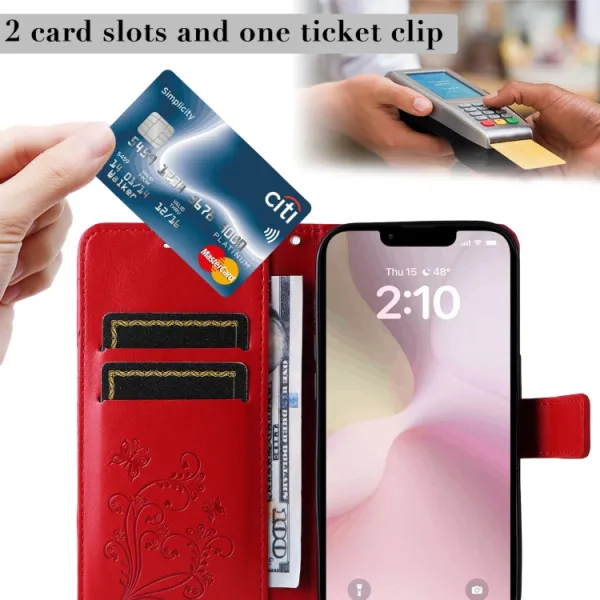ART BUTTERFLY Peňaženkový obal pre Apple iPhone 16e / iPhone 17e červený