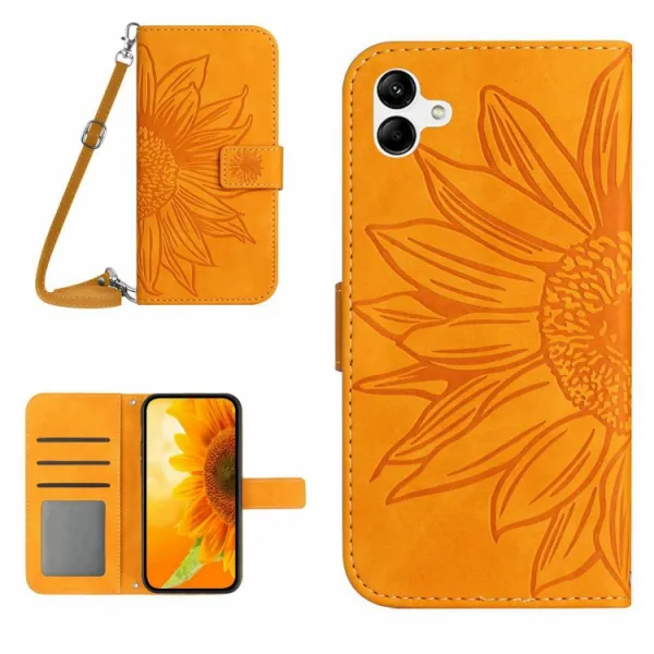 ART SUNFLOWER Peňaženkový obal so šnúrkou pre Samsung Galaxy A06 žltý