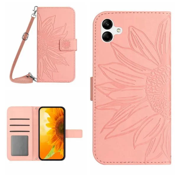 ART SUNFLOWER Peňaženkový obal so šnúrkou pre Samsung Galaxy A06 ružový