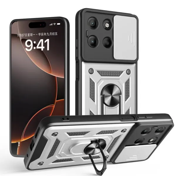 RING CAMERA Kryt s držiakom pre Motorola Moto G15 / G15 Power / G17 / G17 Power strieborný
