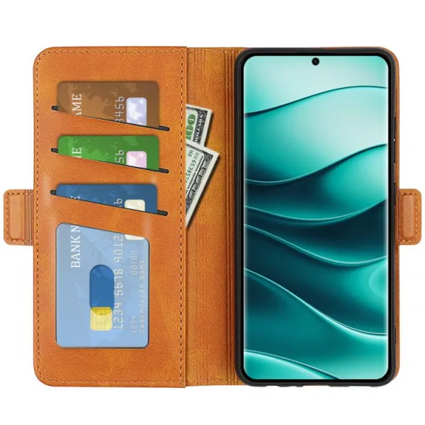 SIDE Peňaženkové puzdro pre Xiaomi Redmi Note 14 Pro+ 5G svetlohnedé
