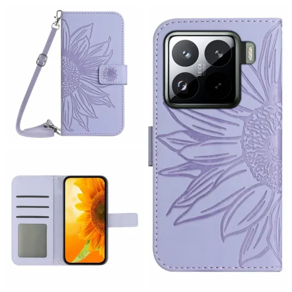 ART SUNFLOWER Peňaženkový obal so šnúrkou pre Xiaomi 15 fialový