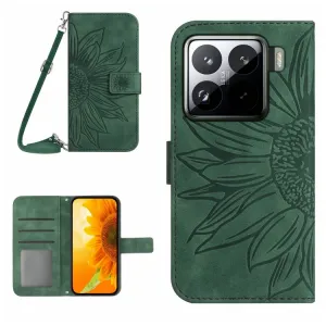 ART SUNFLOWER Peňaženkový obal so šnúrkou pre Xiaomi 15 zelený