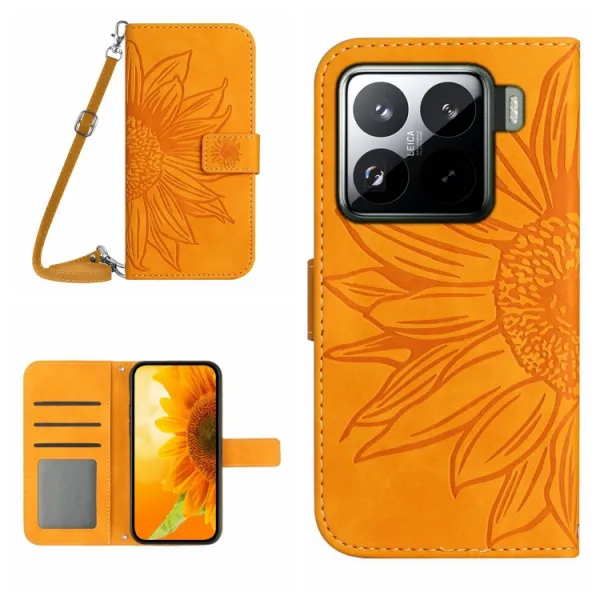 ART SUNFLOWER Peňaženkový obal so šnúrkou pre Xiaomi 15 žltý