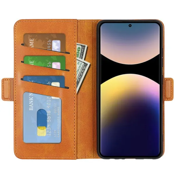 SIDE Peňaženkové puzdro pre Xiaomi Redmi Note 14 Pro svetlohnedé