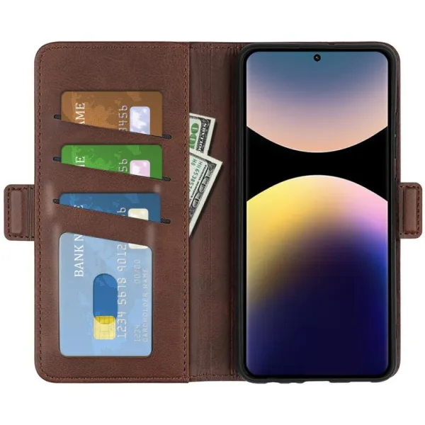 SIDE Peňaženkové puzdro pre Xiaomi Redmi Note 14 Pro tmavohnedé