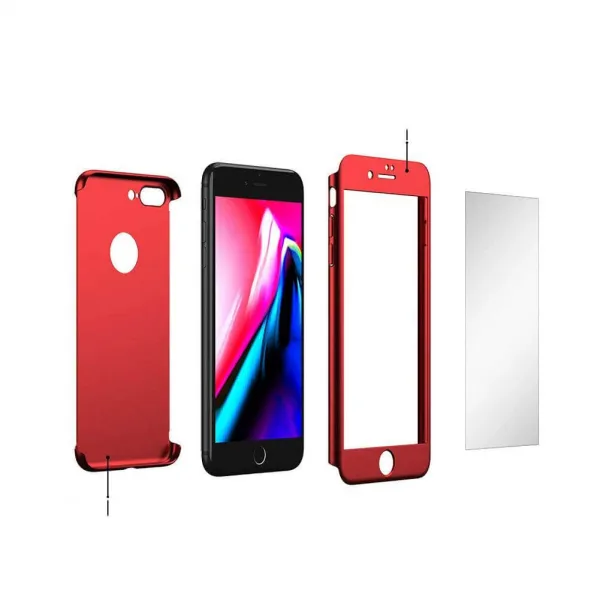 IPAKY 360° Ochranný obal + tvrdené sklo Apple iPhone 7 Plus červený