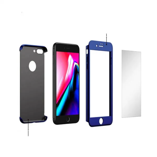 IPAKY 360° Ochranný obal + tvrdené sklo Apple iPhone 8 Plus modrý