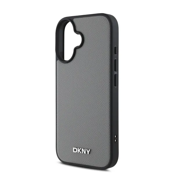 DKNY PU LEATHER SILVER Ochranný kryt Apple iPhone 16 šedý