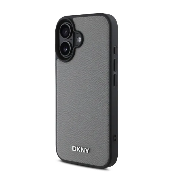 DKNY PU LEATHER SILVER Ochranný kryt Apple iPhone 16 šedý