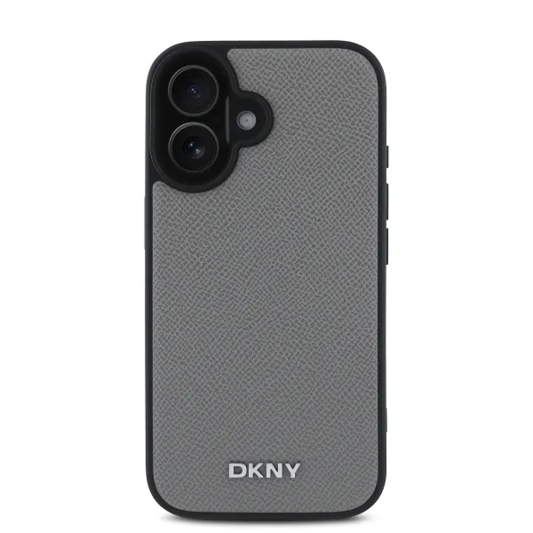 DKNY PU LEATHER SILVER Ochranný kryt Apple iPhone 16 šedý