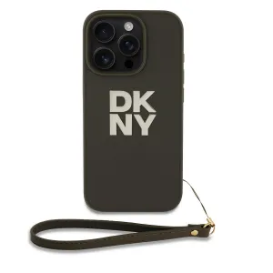 DKNY PU LEATHER Ochranný kryt so šnúrkou Apple iPhone 16 Pro Max zelenohnedý