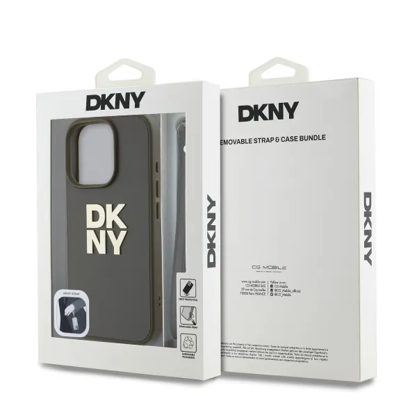 DKNY PU LEATHER Ochranný kryt so šnúrkou Apple iPhone 16 Pro Max zelenohnedý