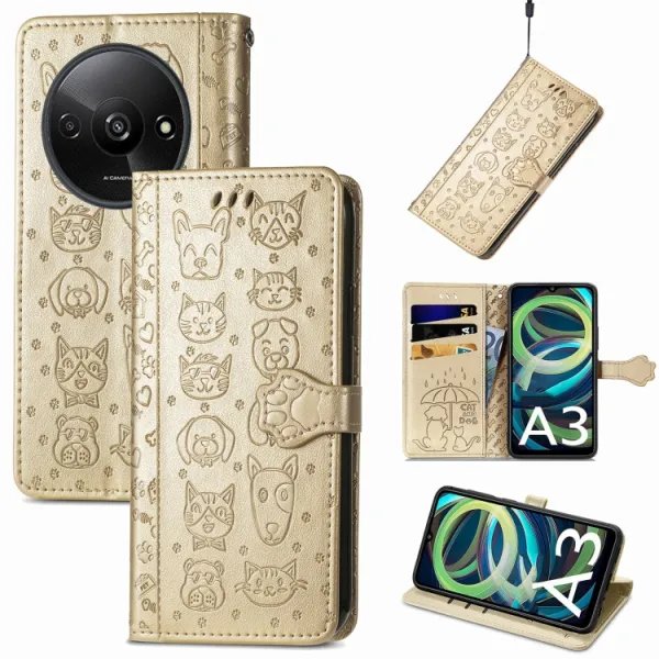 ART ANIMALS Peňaženkový obal pre Xiaomi Redmi A3 zlatý