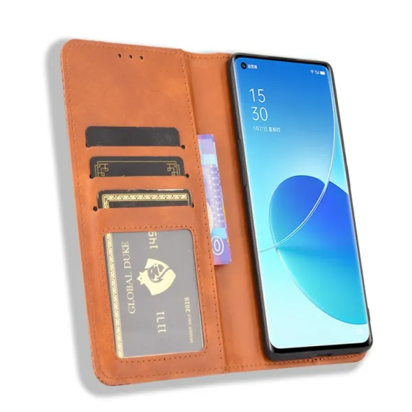 BUSINESS Peňaženkový kryt pre Oppo Reno6 Pro 5G (Mediatek) hnedý