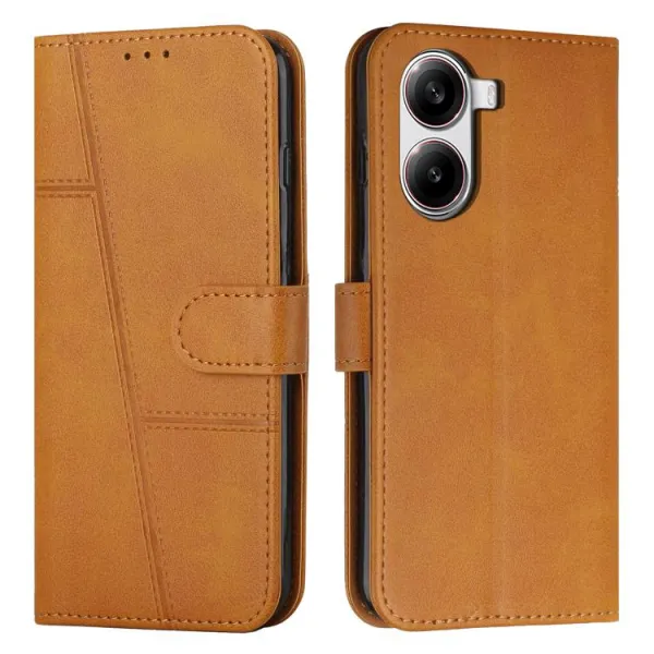 STITCHED Peňaženkový kryt pre Xiaomi Poco X7 Pro svetlohnedý