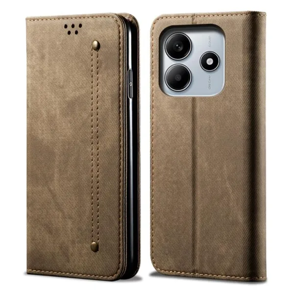 DENIM Peňaženkový kryt pre Xiaomi Redmi Note 14 šedohnedý