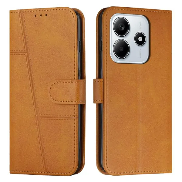 STITCHED Peňaženkový kryt pre Xiaomi Redmi Note 14 svetlohnedý