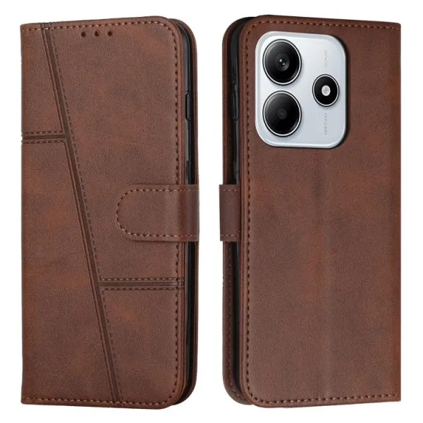 STITCHED Peňaženkový kryt pre Xiaomi Redmi Note 14 tmavohnedý