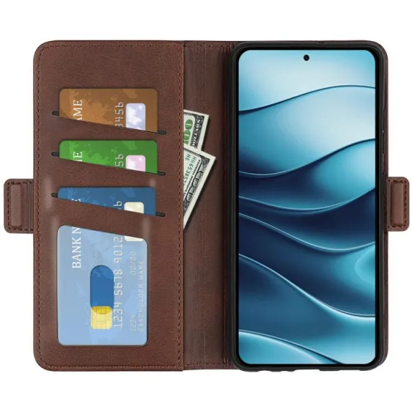 SIDE Peňaženkové puzdro pre Xiaomi Redmi Note 14 tmavohnedé