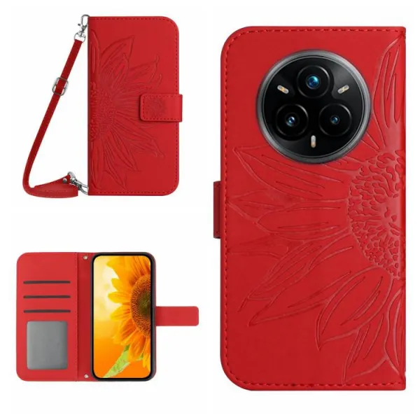 ART SUNFLOWER Peňaženkový obal so šnúrkou pre Realme 14 Pro+ 5G červený