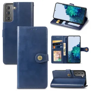 LEATHER BUCKLE Peňaženkový obal Samsung Galaxy S21 5G modrý