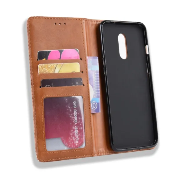 BUSINESS Peňaženkový kryt pre OnePlus 7 hnedý